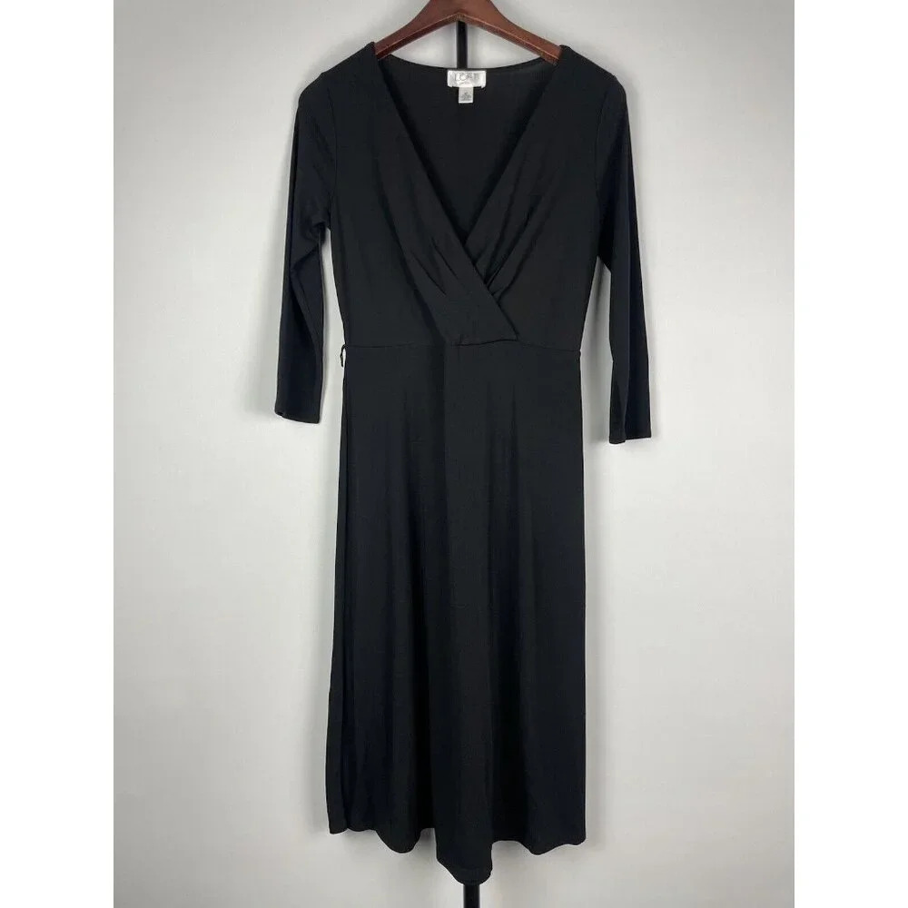 LOFT Black Plunge V-Neck A-Line Slinky Knee Length‎ Dress Size 8P